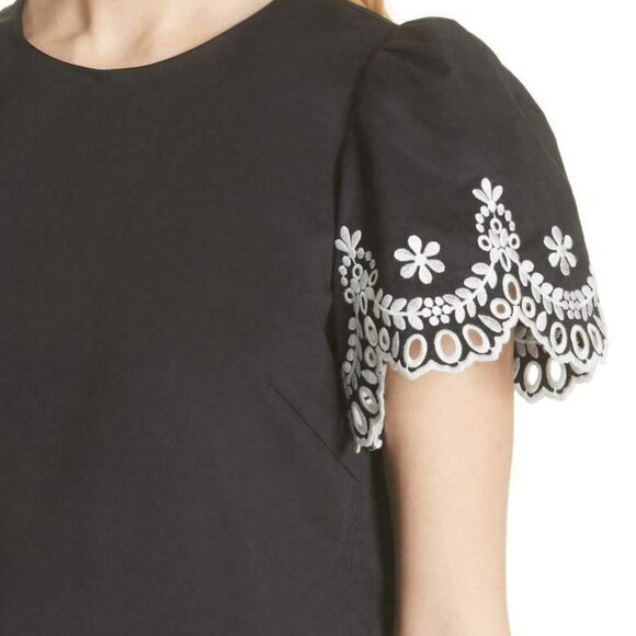 Kate Spade Mini Dress Small Black Short Sleeve Shift Cotton Floral Embroidered - Picture 10 of 12